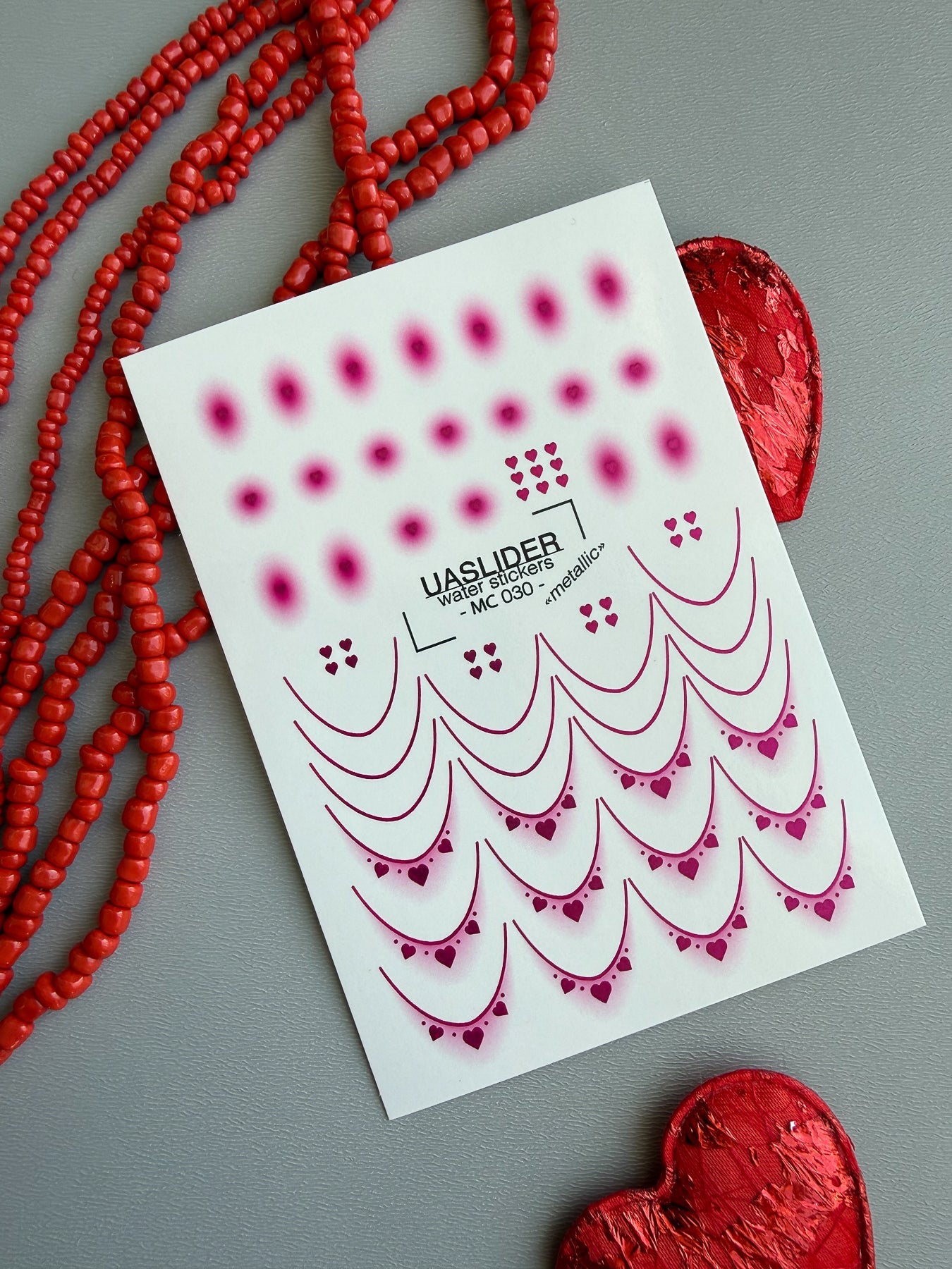 French Tip Nail Decals — Metallic Pink Aura Hearts French | MC-030 - UASLIDER