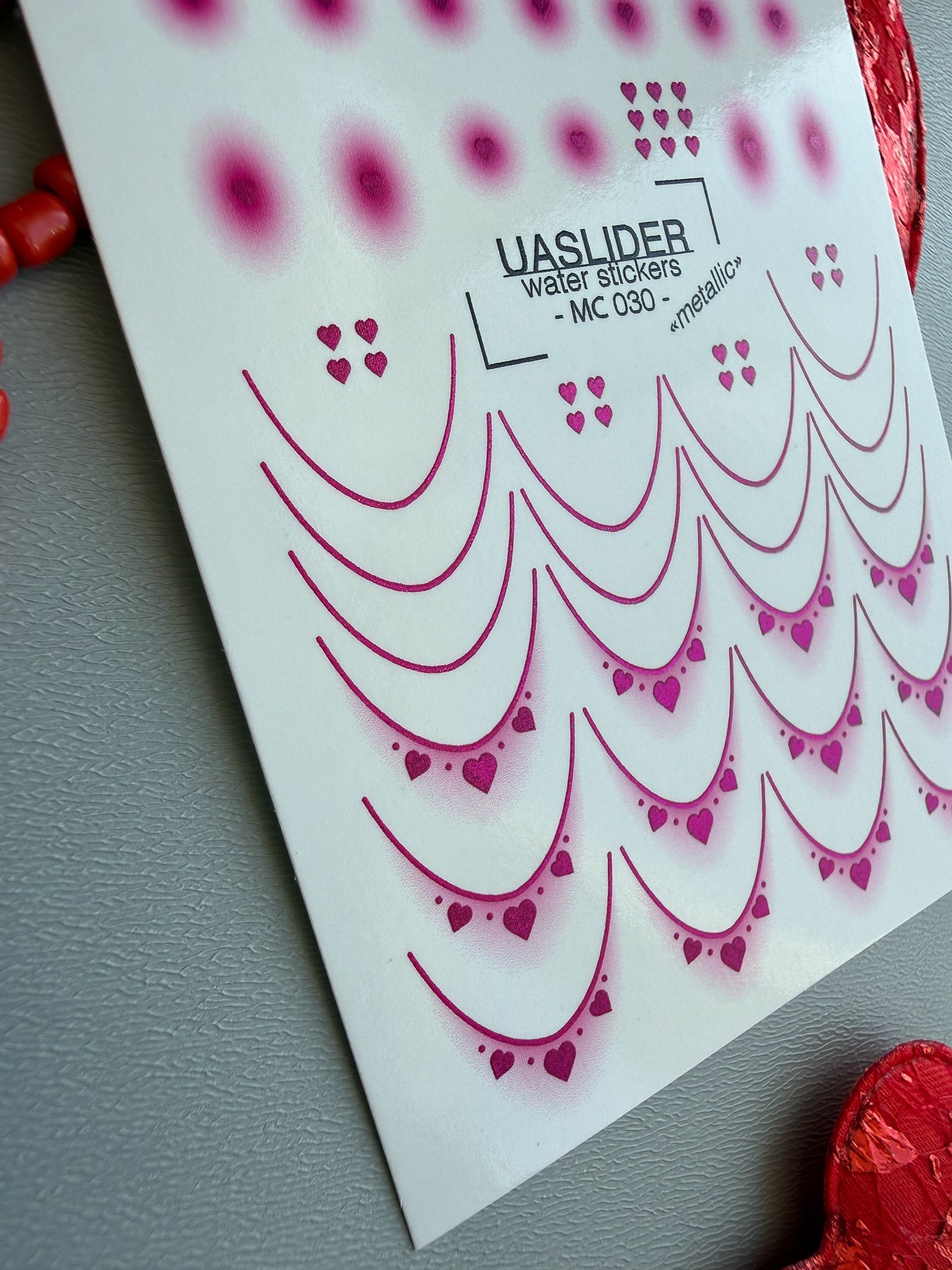 French Tip Nail Decals — Metallic Pink Aura Hearts French | MC-030 - UASLIDER