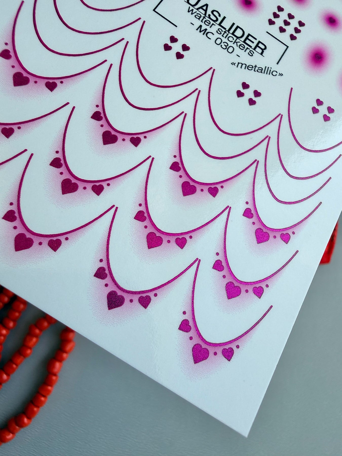 French Tip Nail Decals — Metallic Pink Aura Hearts French | MC-030 - UASLIDER