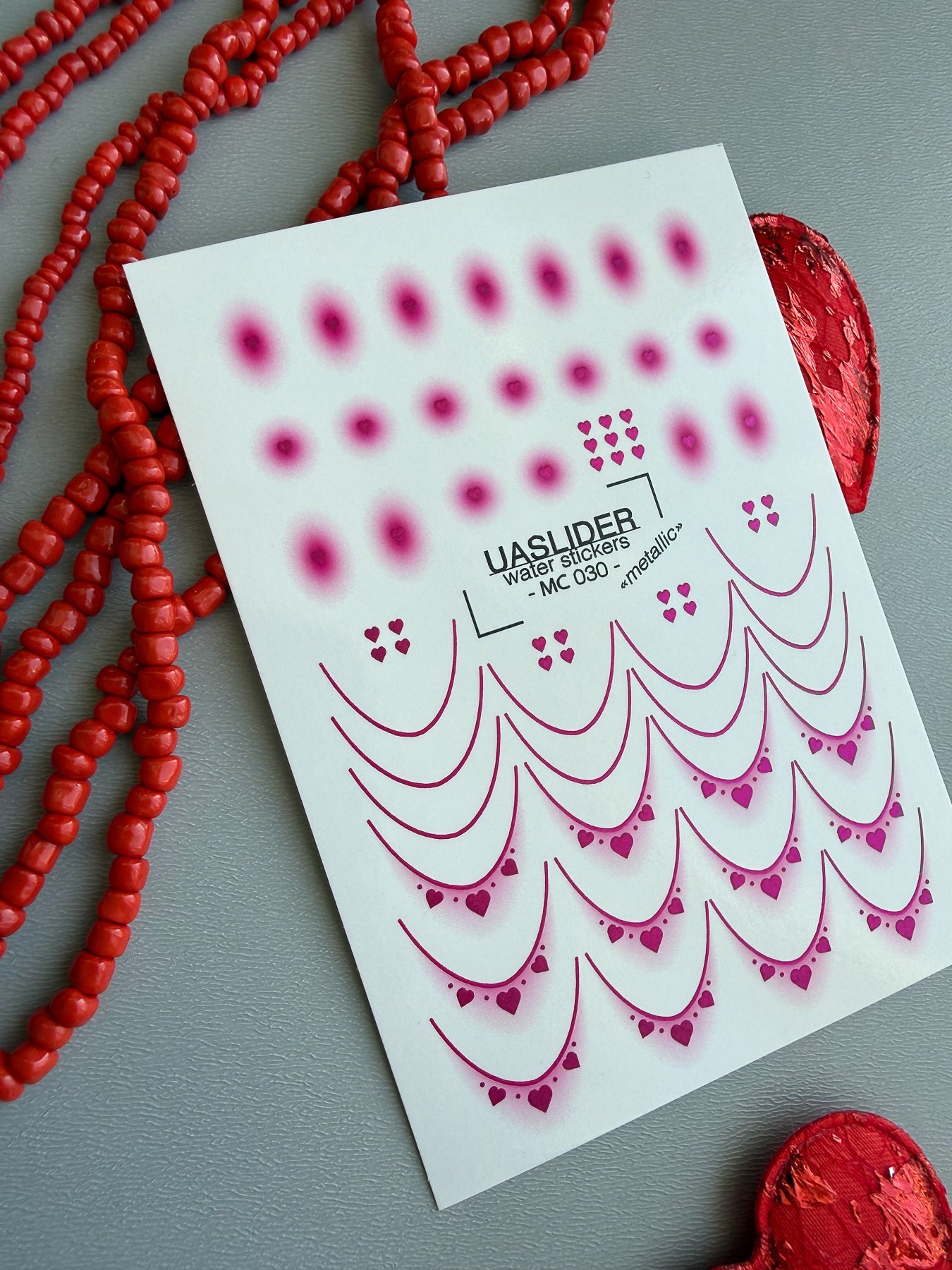 French Tip Nail Decals — Metallic Pink Aura Hearts French | MC-030 - UASLIDER