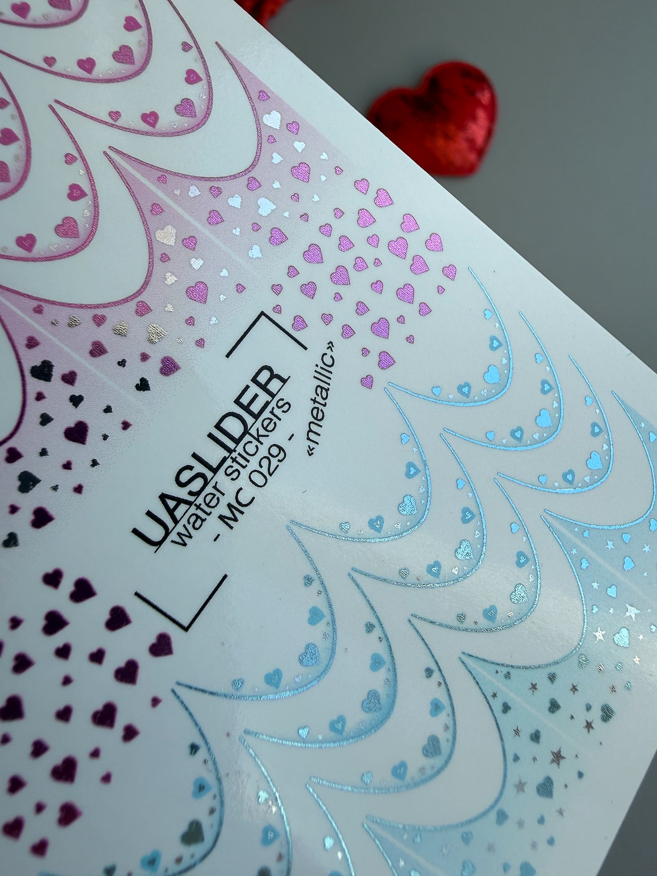 French Tip Nail Decals — Metallic Pink Blue Heart Confetti | MC-029 - UASLIDER
