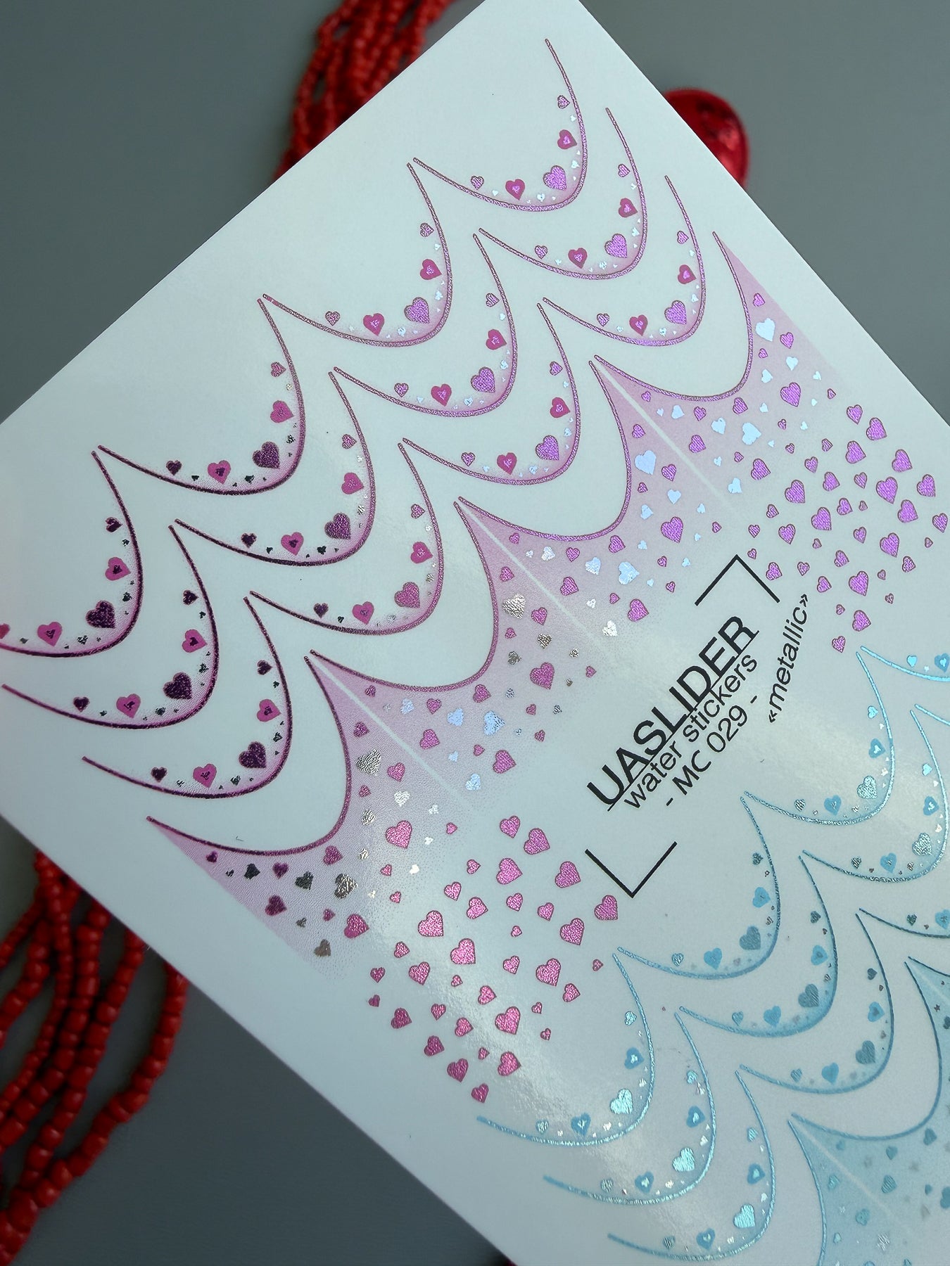 French Tip Nail Decals — Metallic Pink Blue Heart Confetti | MC-029 - UASLIDER