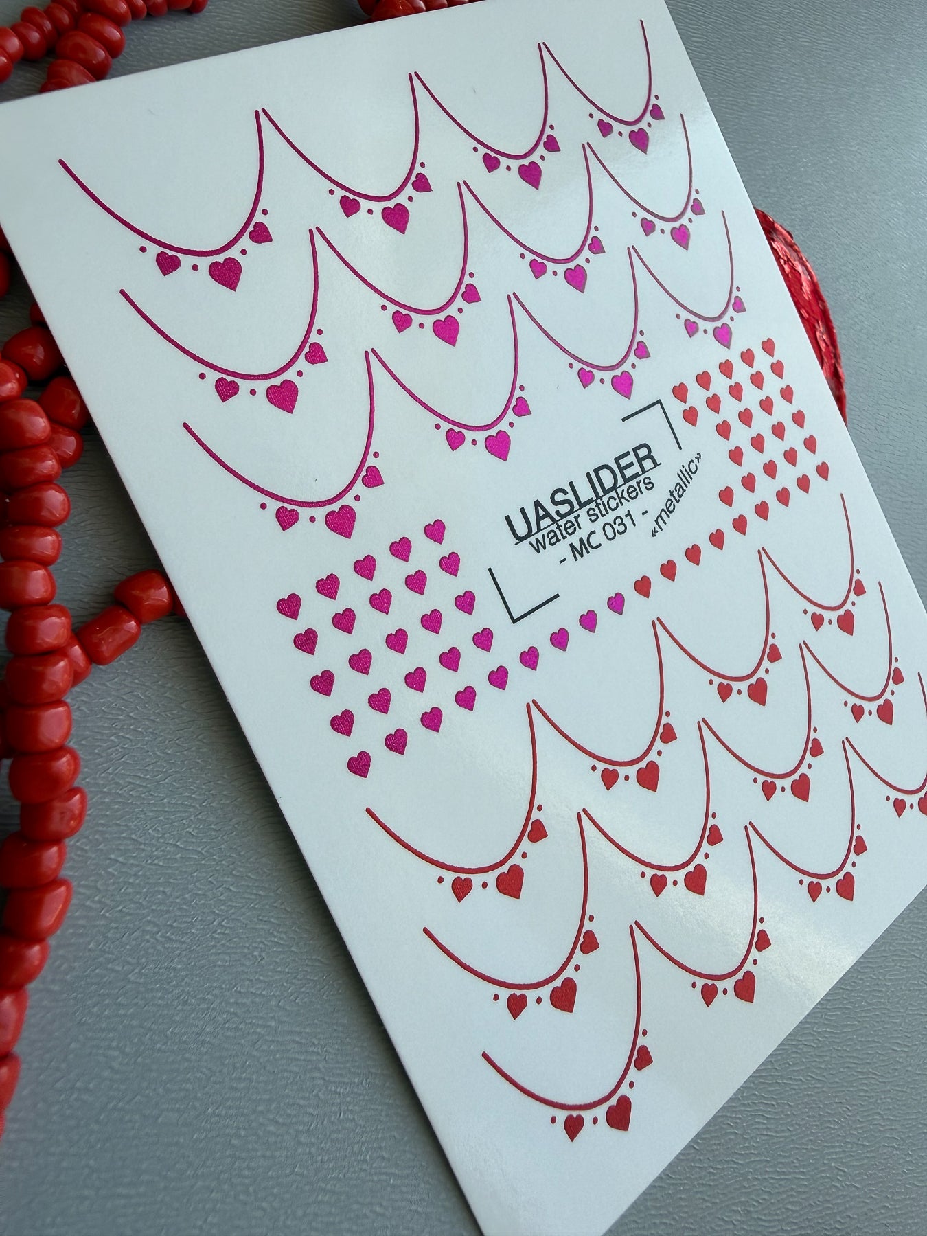 French Tip Nail Decals — Metallic Pink Red Heart Dot French | MC-031 - UASLIDER