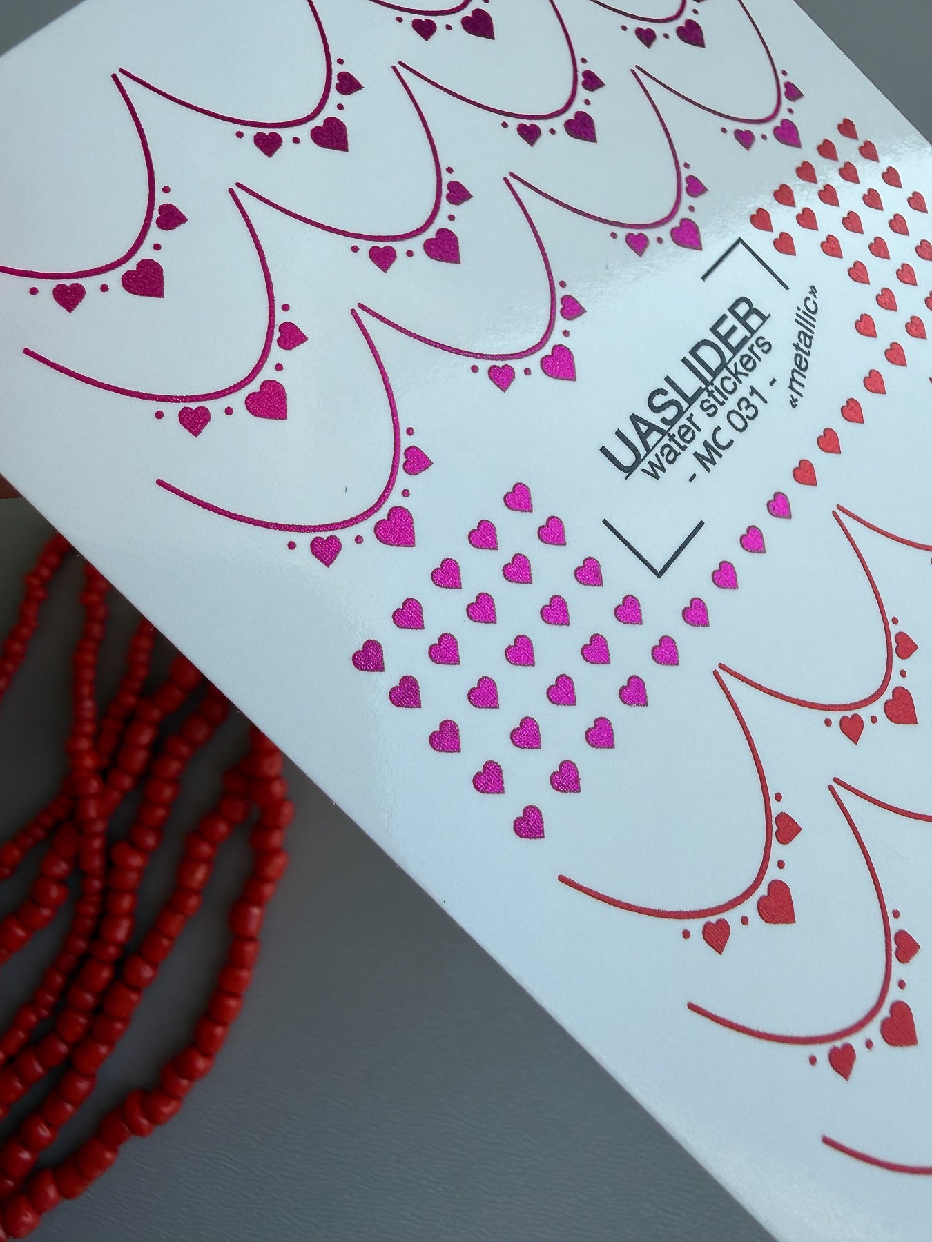 French Tip Nail Decals — Metallic Pink Red Heart Dot French | MC-031 - UASLIDER