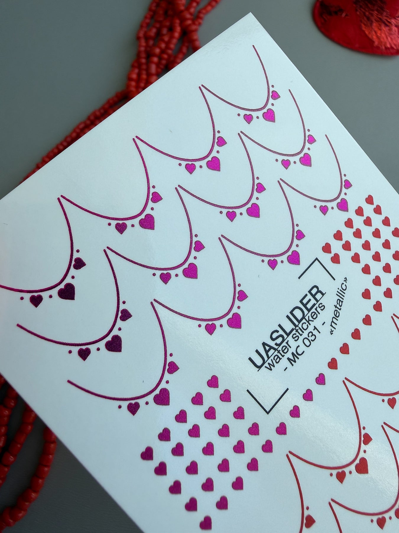 French Tip Nail Decals — Metallic Pink Red Heart Dot French | MC-031 - UASLIDER
