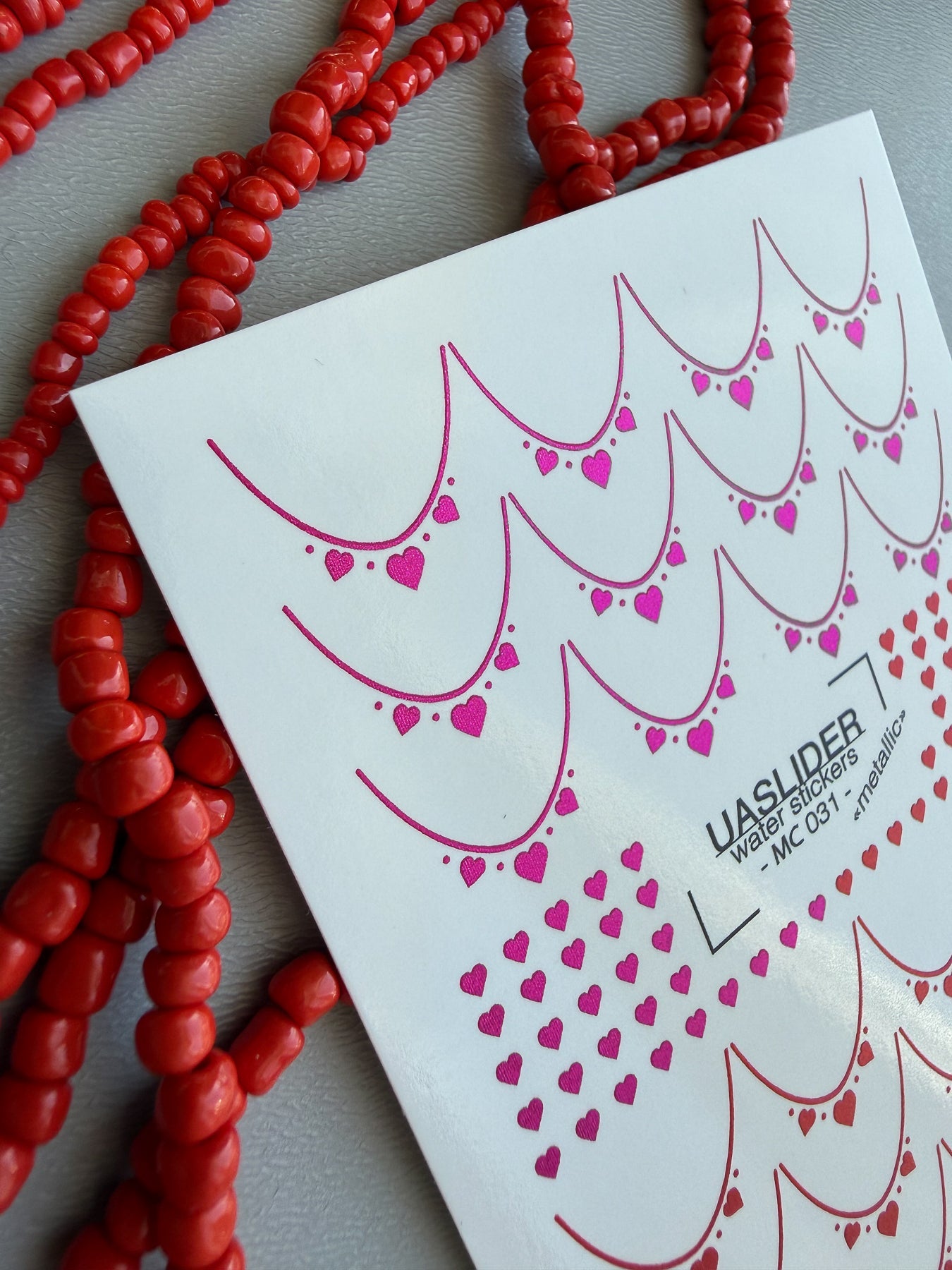 French Tip Nail Decals — Metallic Pink Red Heart Dot French | MC-031 - UASLIDER