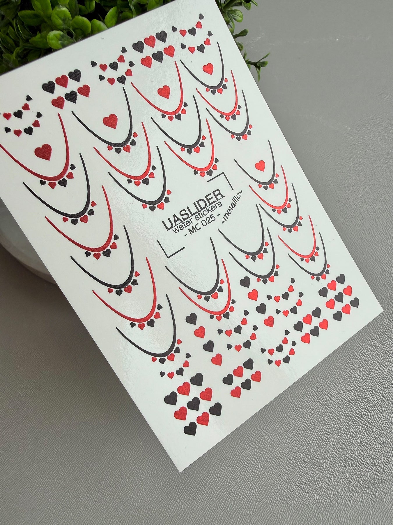 French Tip Nail Decals — Metallic Red Black Heart French | MC-025 - UASLIDER