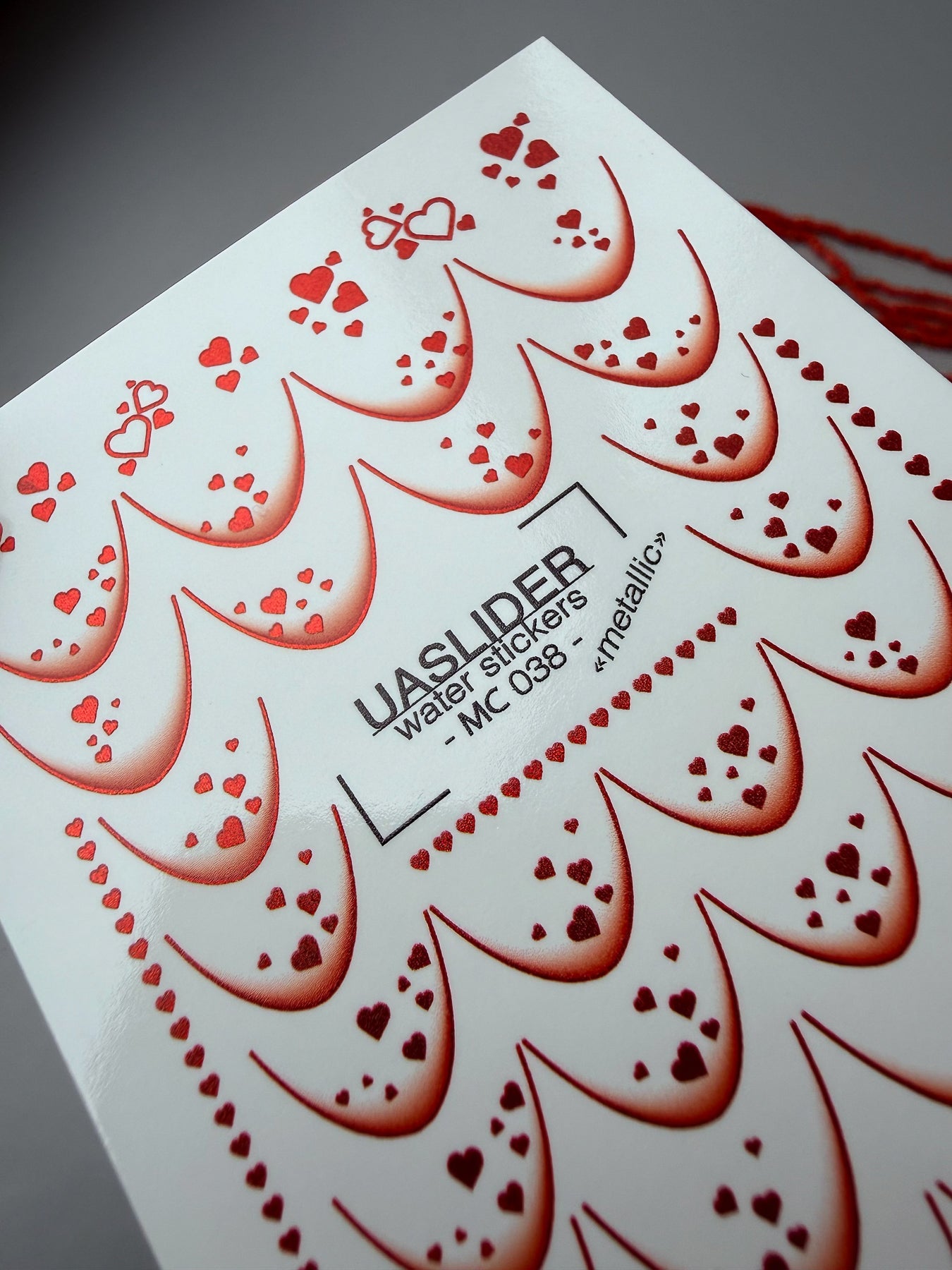 French Tip Nail Decals — Metallic Red Gradient Heart French | MC-038 - UASLIDER