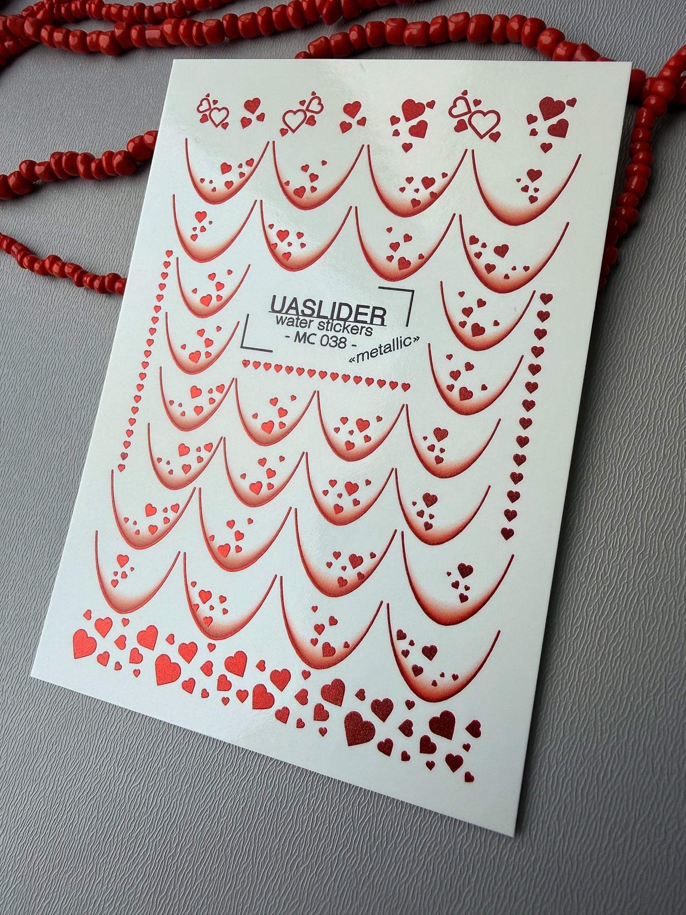 French Tip Nail Decals — Metallic Red Gradient Heart French | MC-038 - UASLIDER