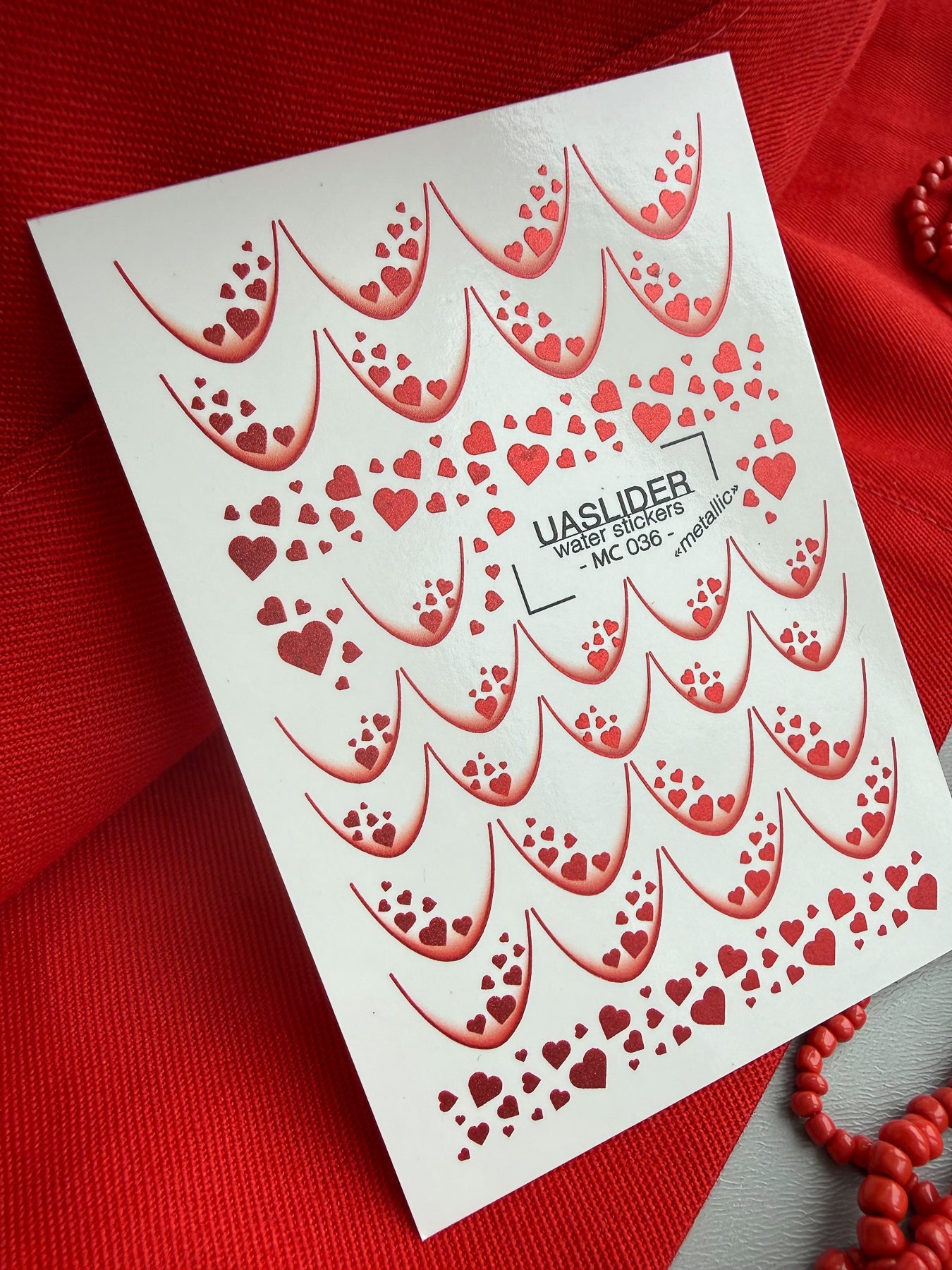 French Tip Nail Decals — Metallic Red Heart Fill French | MC-036 - UASLIDER