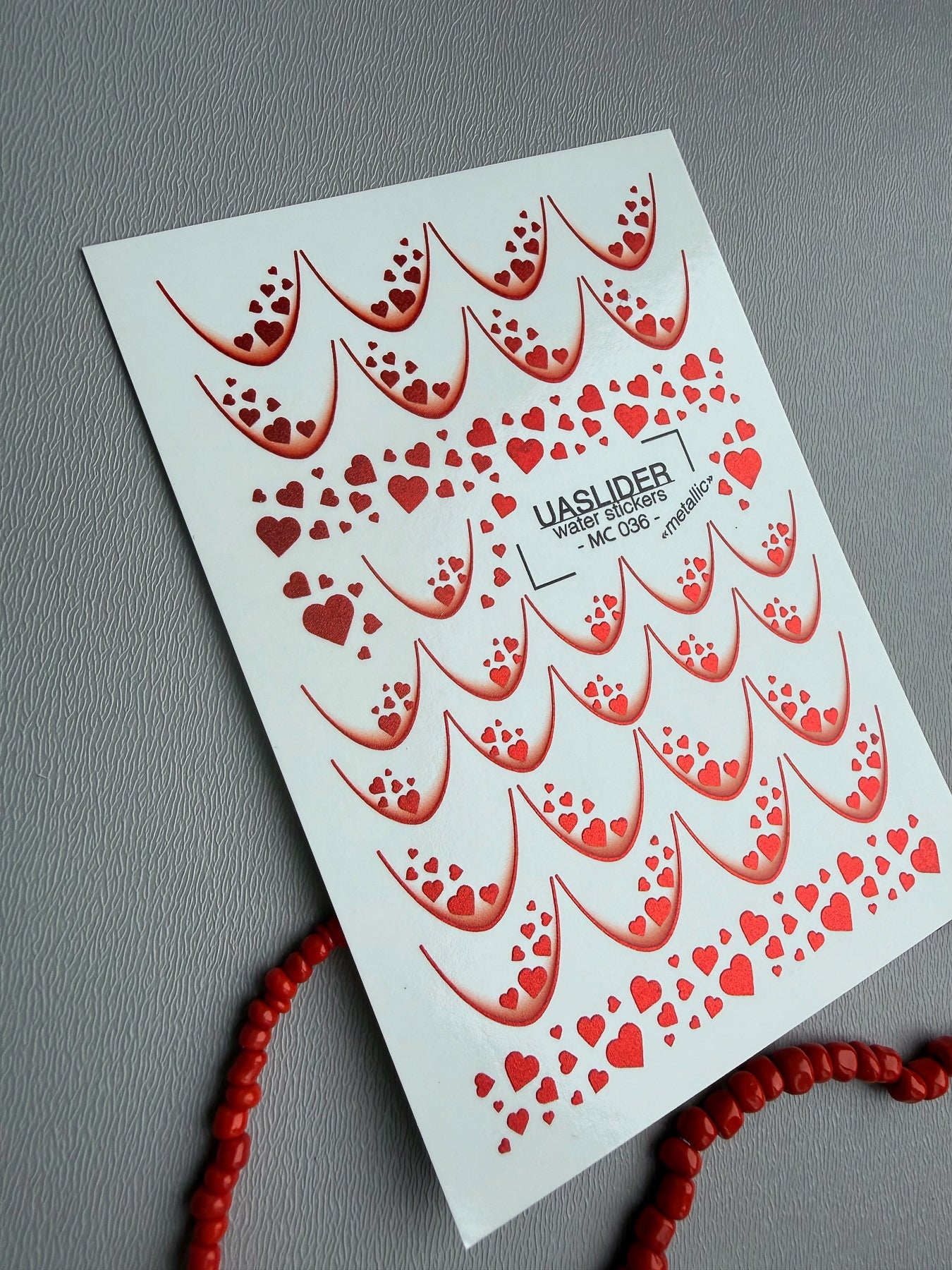 French Tip Nail Decals — Metallic Red Heart Fill French | MC-036 - UASLIDER