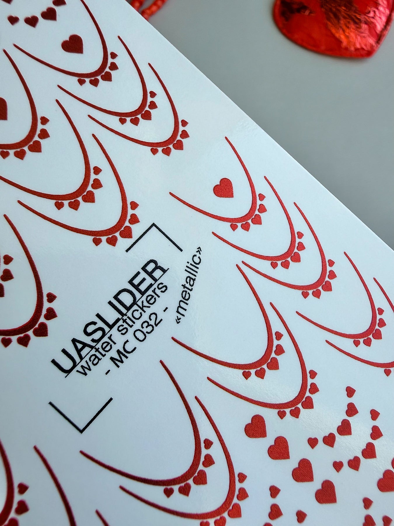 French Tip Nail Decals — Metallic Red Heart French All Red | MC-032 - UASLIDER