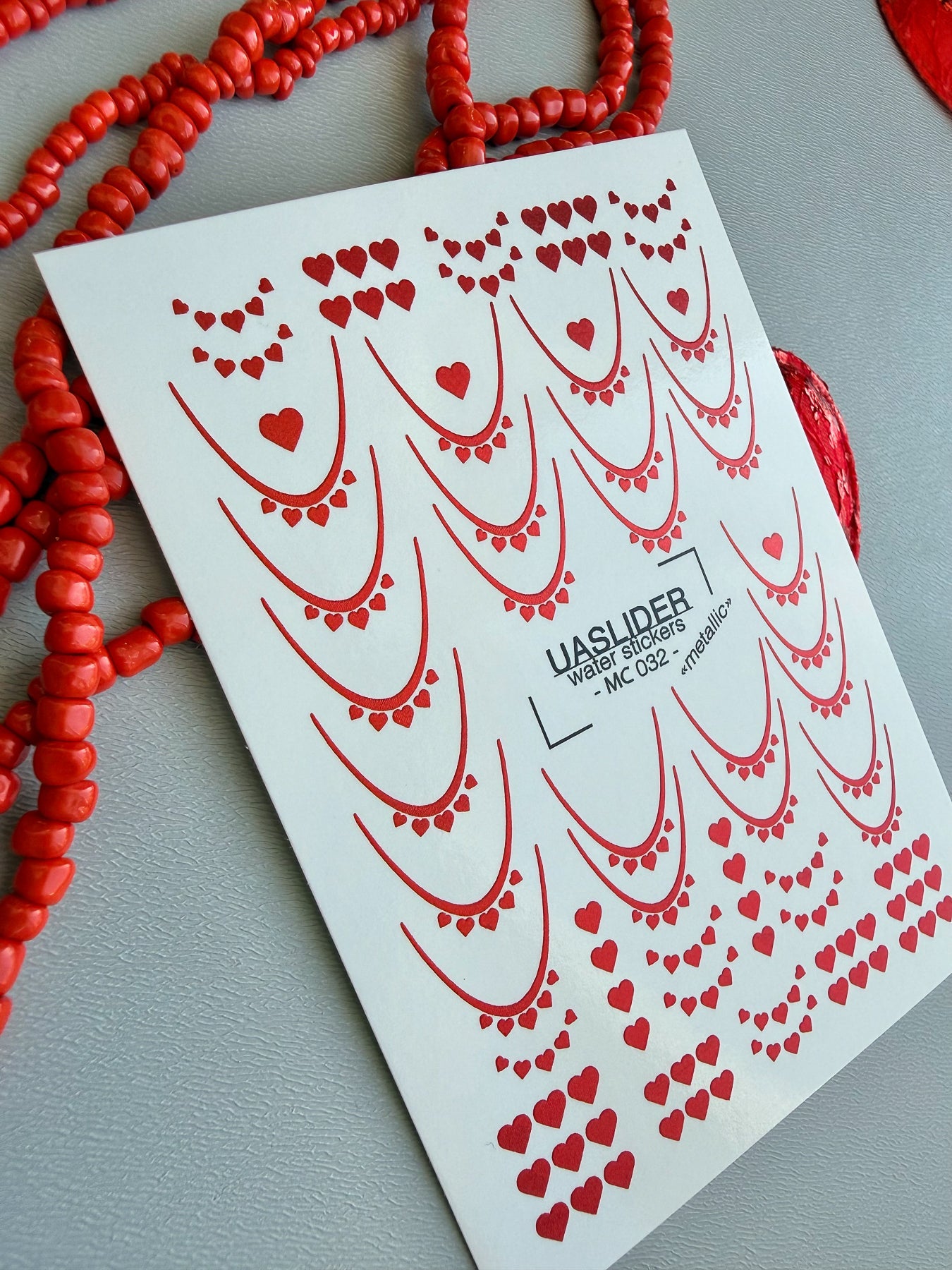 French Tip Nail Decals — Metallic Red Heart French All Red | MC-032 - UASLIDER
