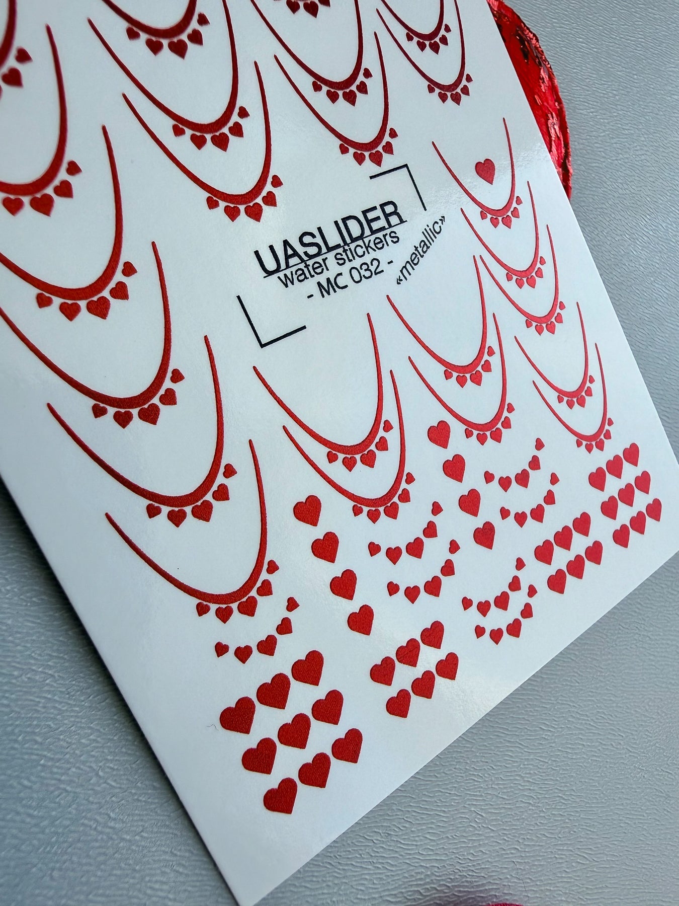 French Tip Nail Decals — Metallic Red Heart French All Red | MC-032 - UASLIDER