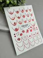 French Tip Nail Decals — Metallic Red Roses Hearts & Lips | MC-020 - UASLIDER