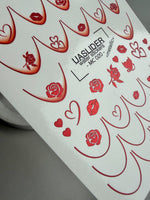 French Tip Nail Decals — Metallic Red Roses Hearts & Lips | MC-020 - UASLIDER