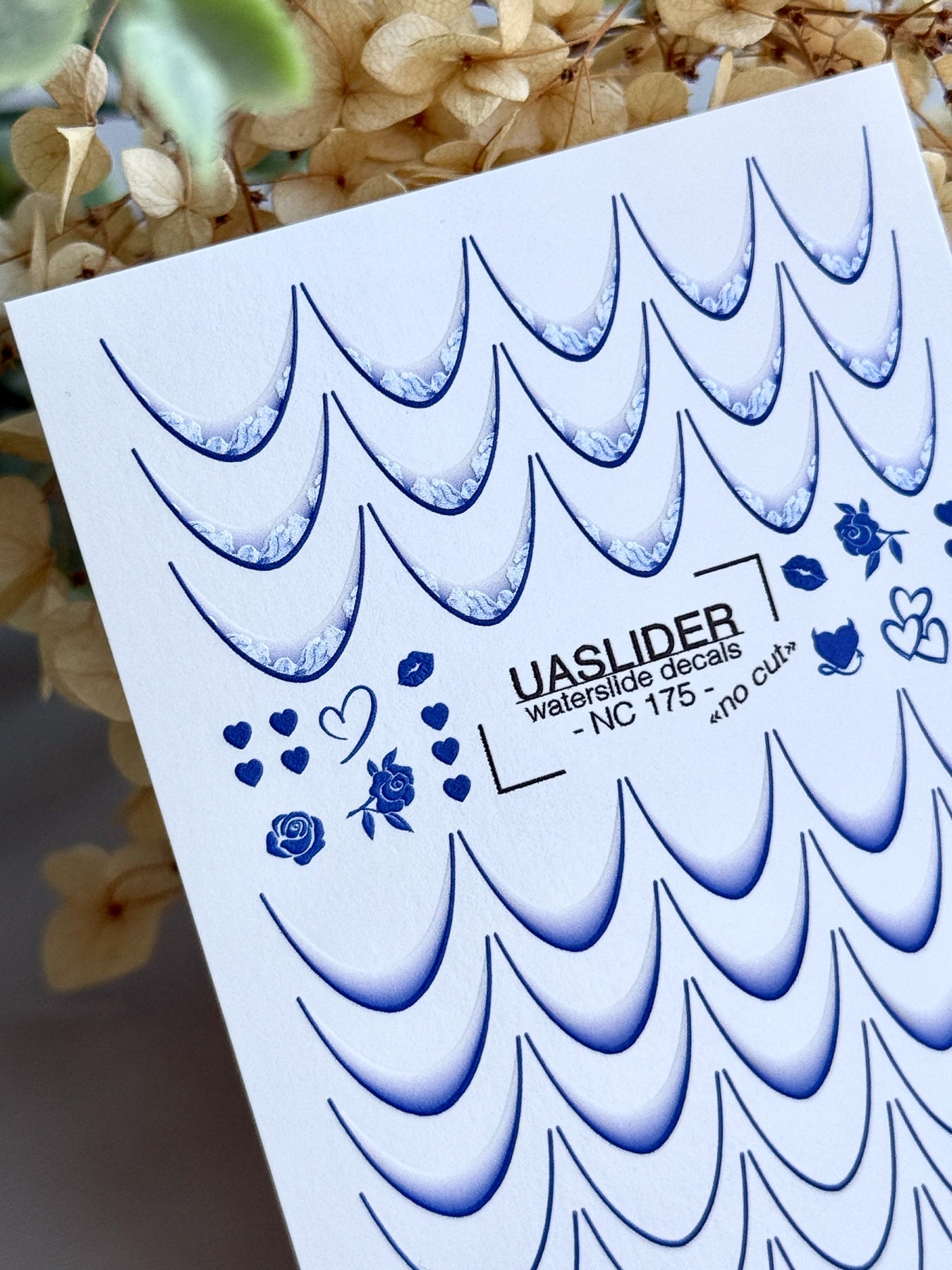 French Tip Nail Decals — Navy Blue Ombre Tips & Rose Accents | NC-175 - UASLIDER
