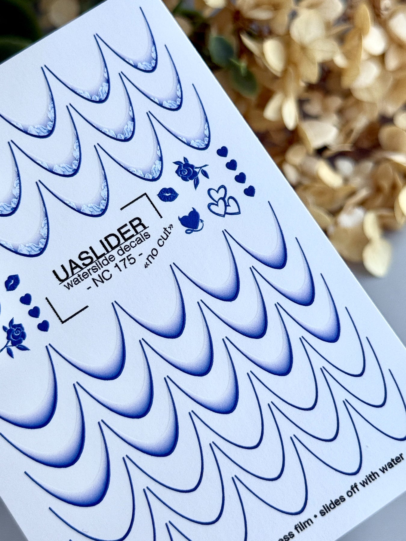 French Tip Nail Decals — Navy Blue Ombre Tips & Rose Accents | NC-175 - UASLIDER