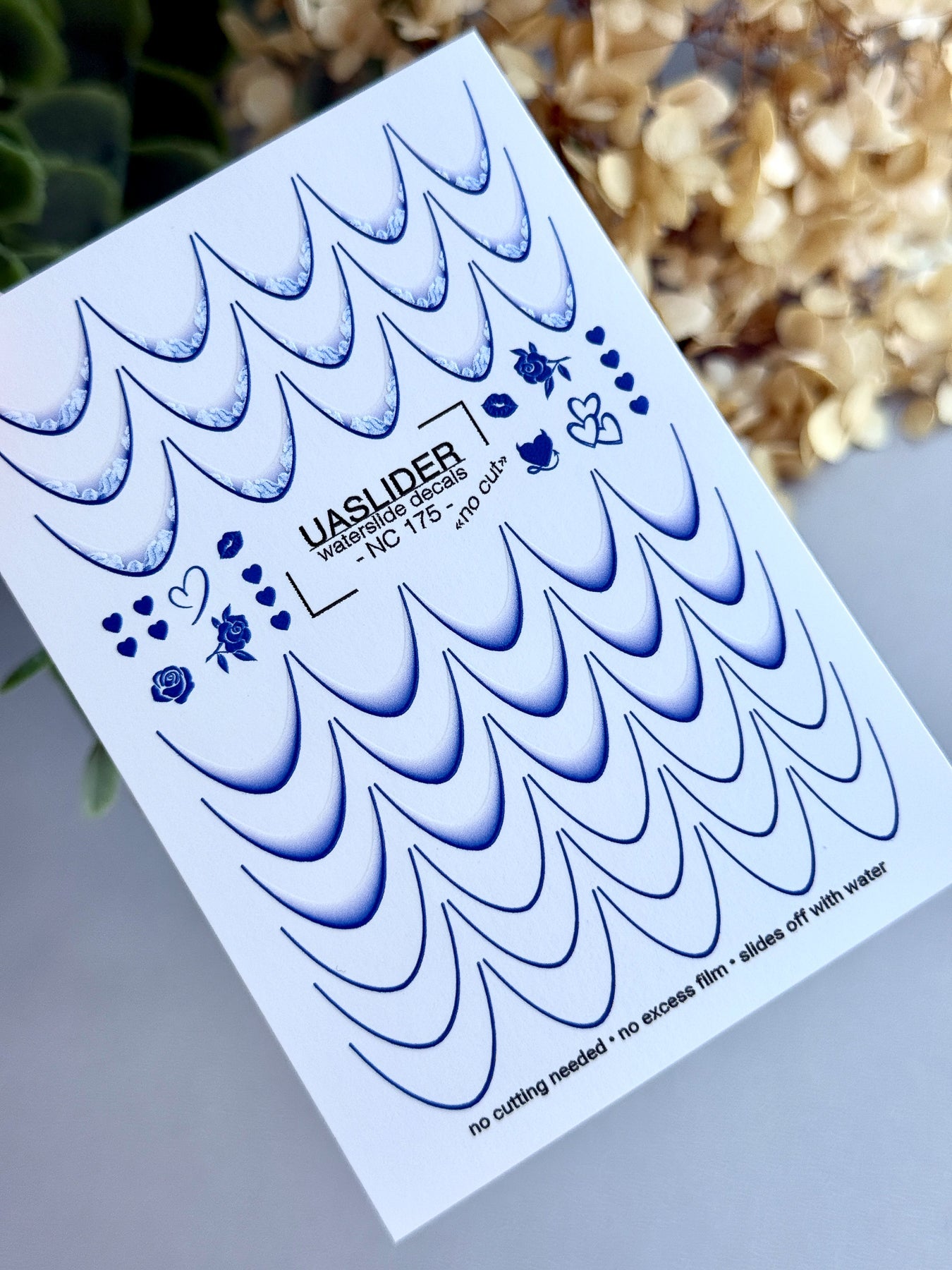 French Tip Nail Decals — Navy Blue Ombre Tips & Rose Accents | NC-175 - UASLIDER