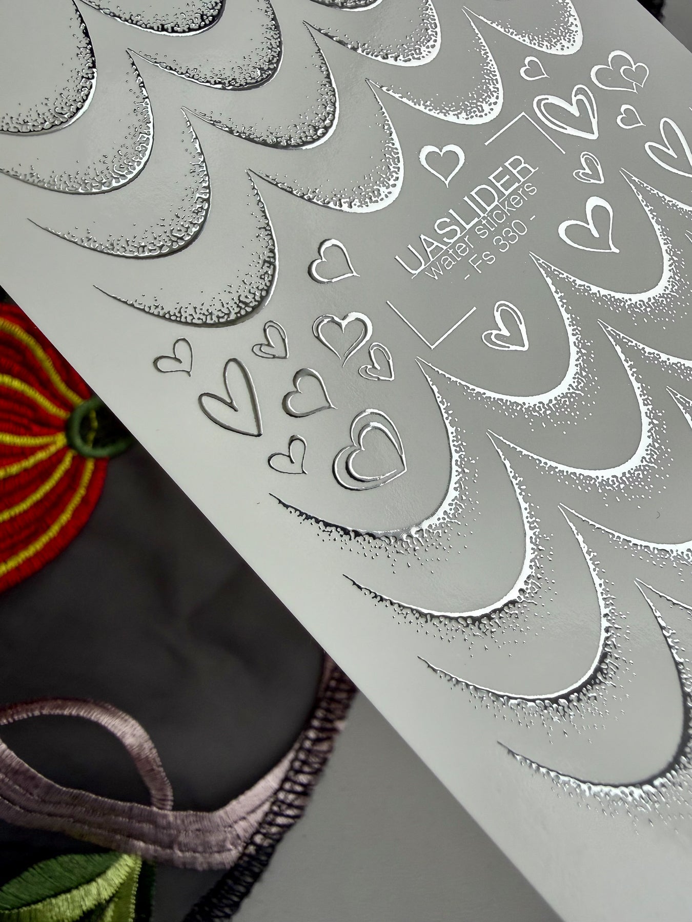 French Tip Nail Decals — Silver Foil Scales & Heart Outlines | Fs-330 - UASLIDER