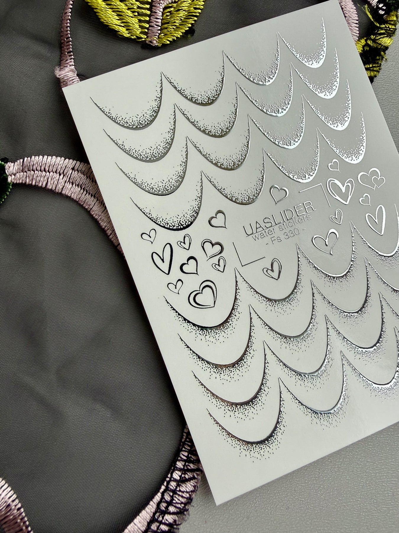 French Tip Nail Decals — Silver Foil Scales & Heart Outlines | Fs-330 - UASLIDER