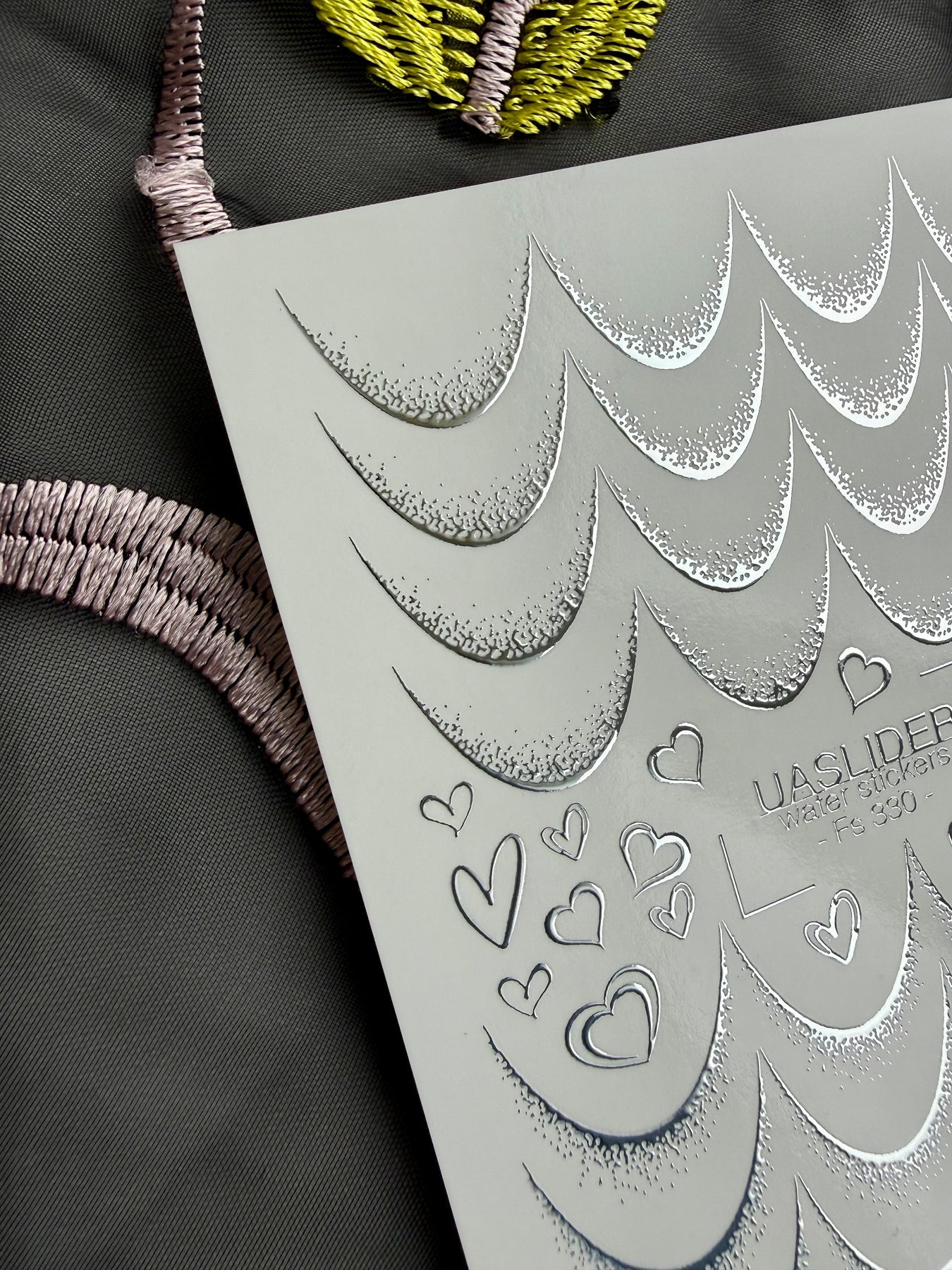 French Tip Nail Decals — Silver Foil Scales & Heart Outlines | Fs-330 - UASLIDER