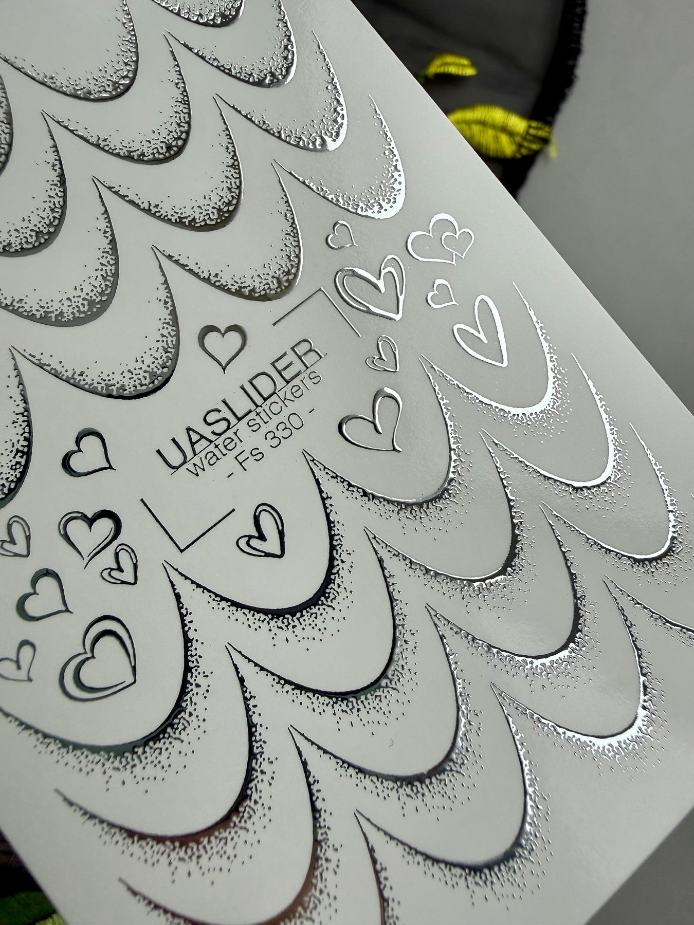 French Tip Nail Decals — Silver Foil Scales & Heart Outlines | Fs-330 - UASLIDER