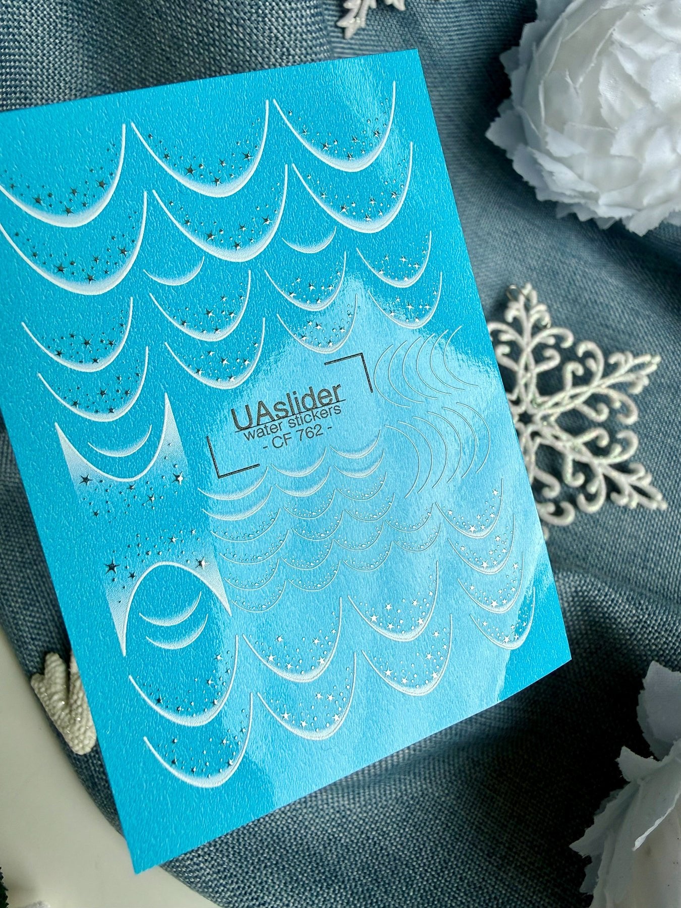 French Tip Nail Decals — Wave Scales & Silver Foil Stars | CF-762 - UASLIDER