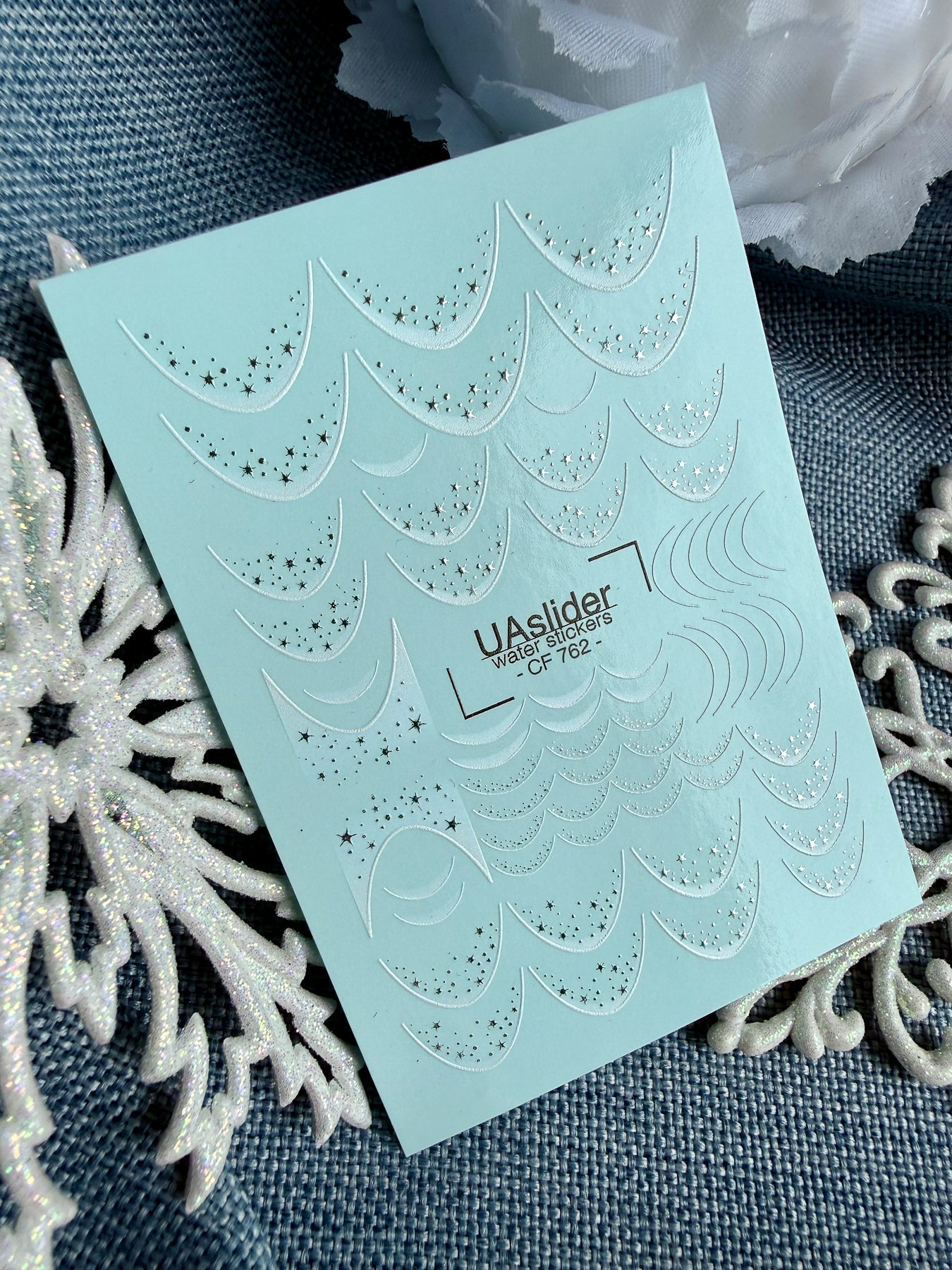 French Tip Nail Decals — Wave Scales & Silver Foil Stars | CF-762 - UASLIDER