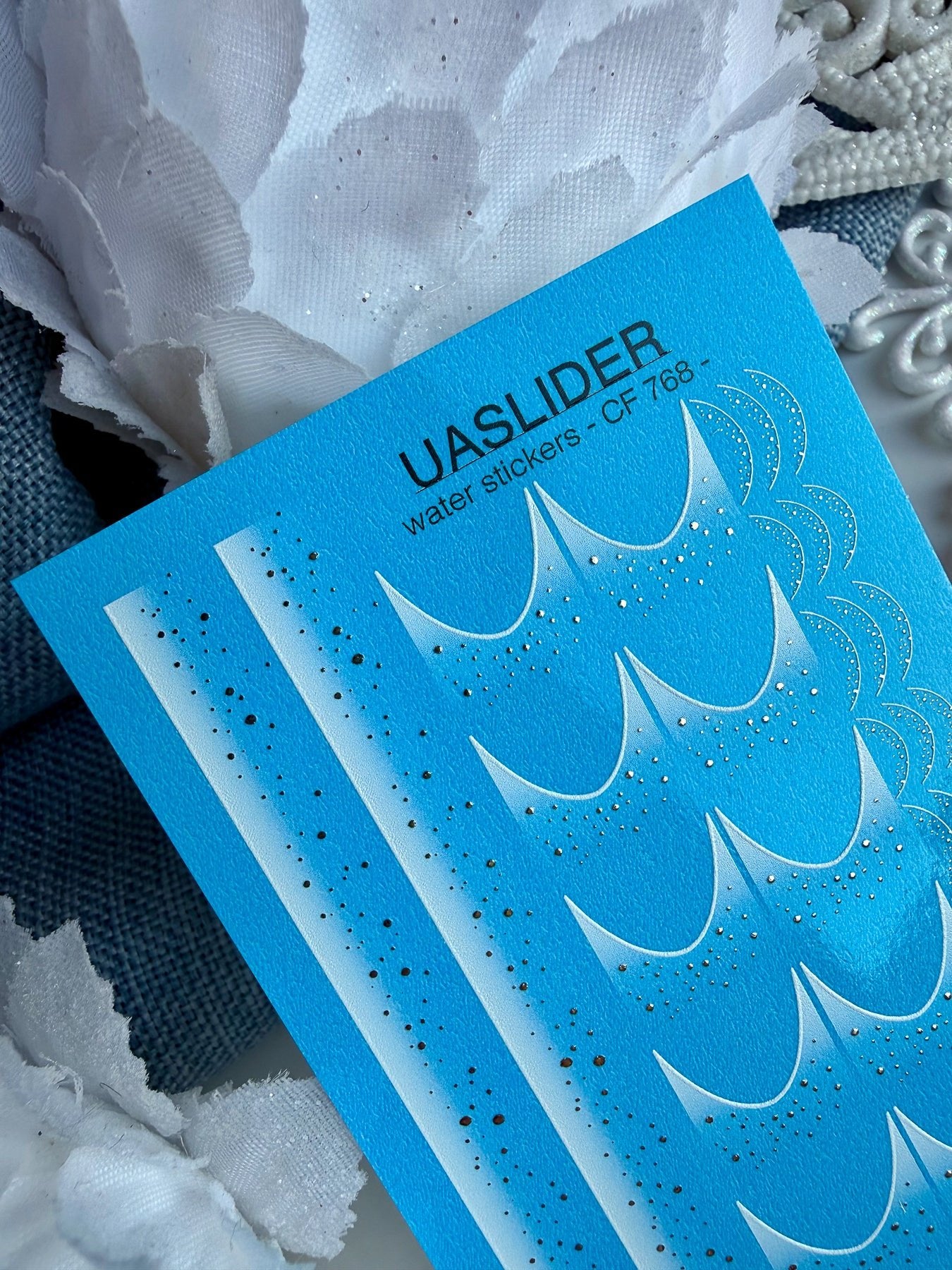 French Tip Nail Decals — White Ombre & Silver Foil Snow Dots | CF - 768 - UASLIDER