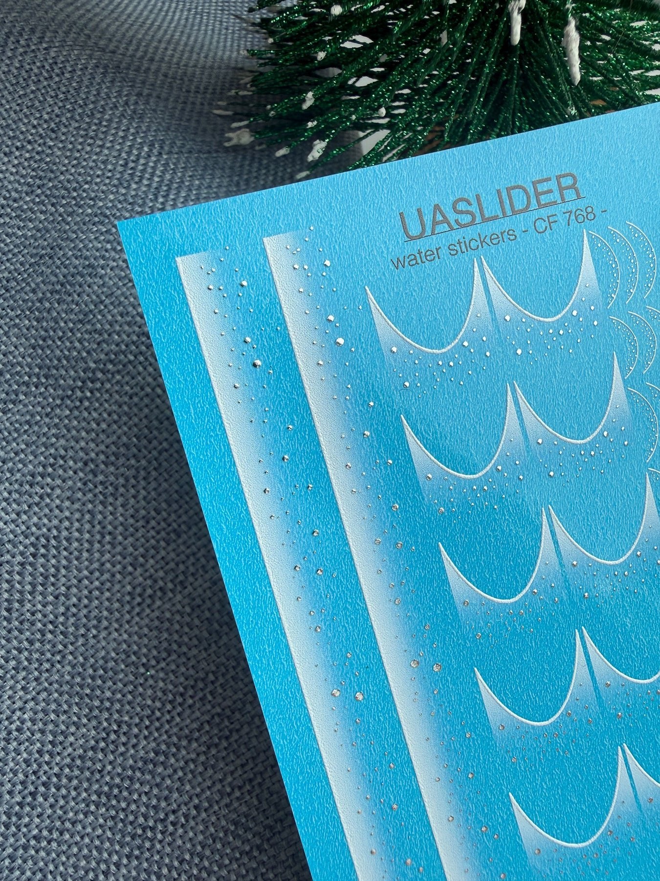 French Tip Nail Decals — White Ombre & Silver Foil Snow Dots | CF - 768 - UASLIDER