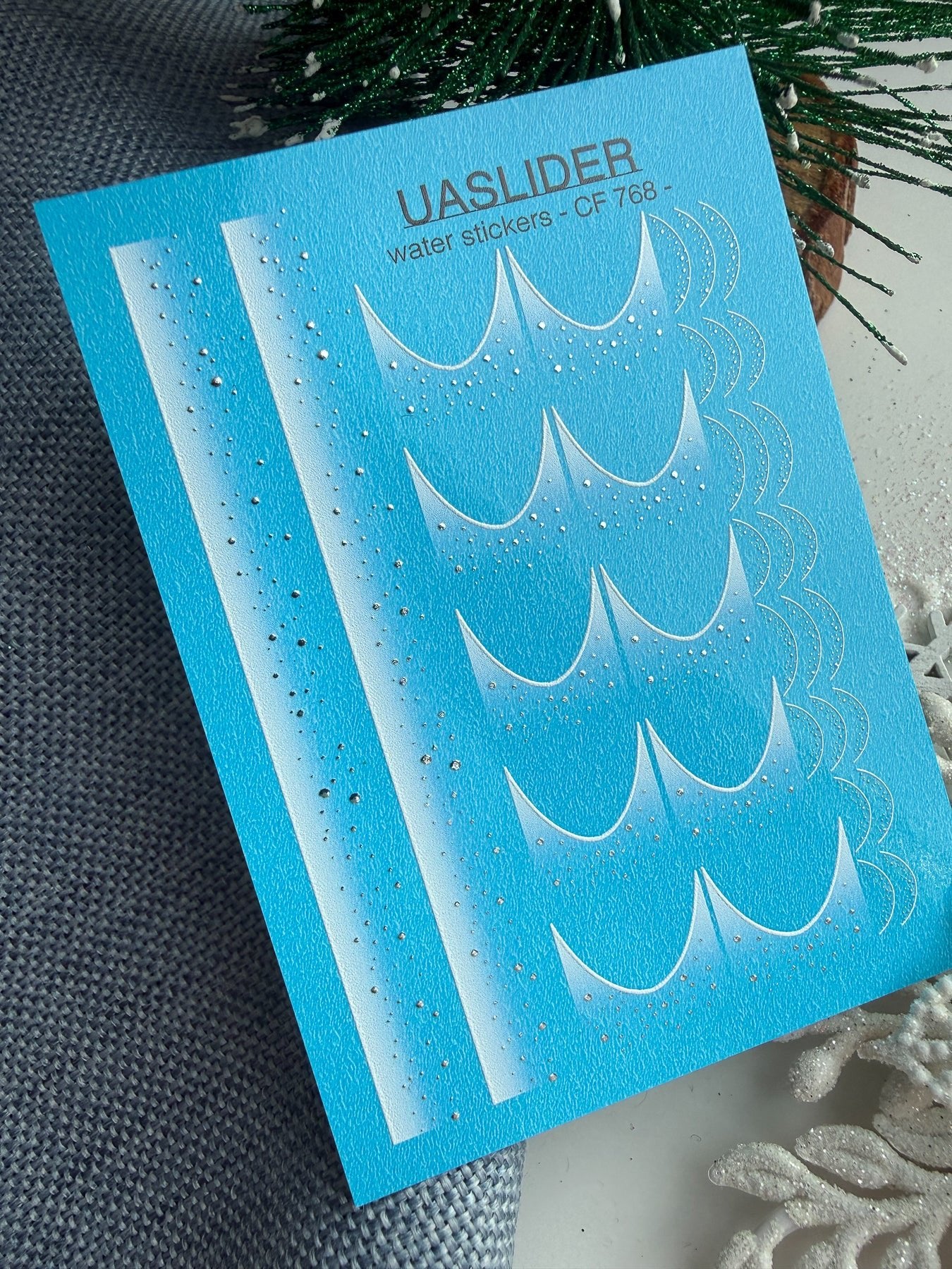French Tip Nail Decals — White Ombre & Silver Foil Snow Dots | CF - 768 - UASLIDER