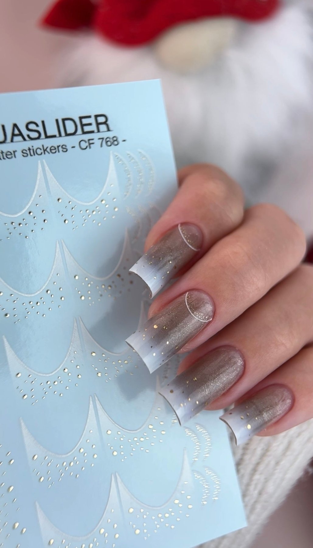French Tip Nail Decals — White Ombre & Silver Foil Snow Dots | CF - 768 - UASLIDER