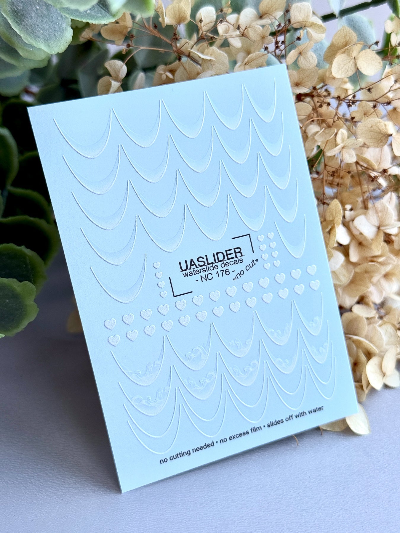 French Tip Nail Decals — White Wave, Ocean & Heart Designs | NC-176 - UASLIDER