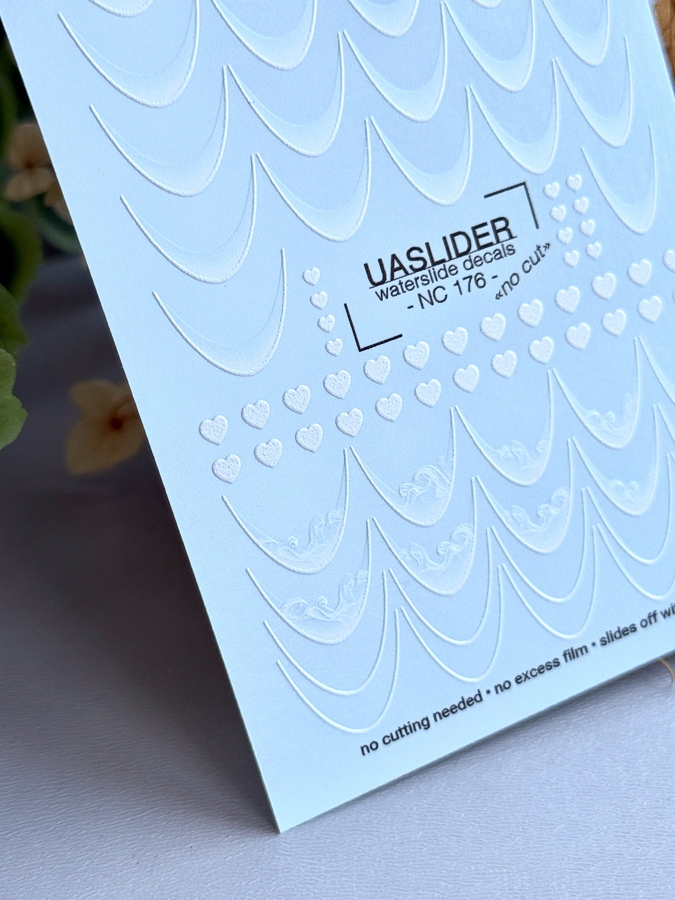 French Tip Nail Decals — White Wave, Ocean & Heart Designs | NC-176 - UASLIDER