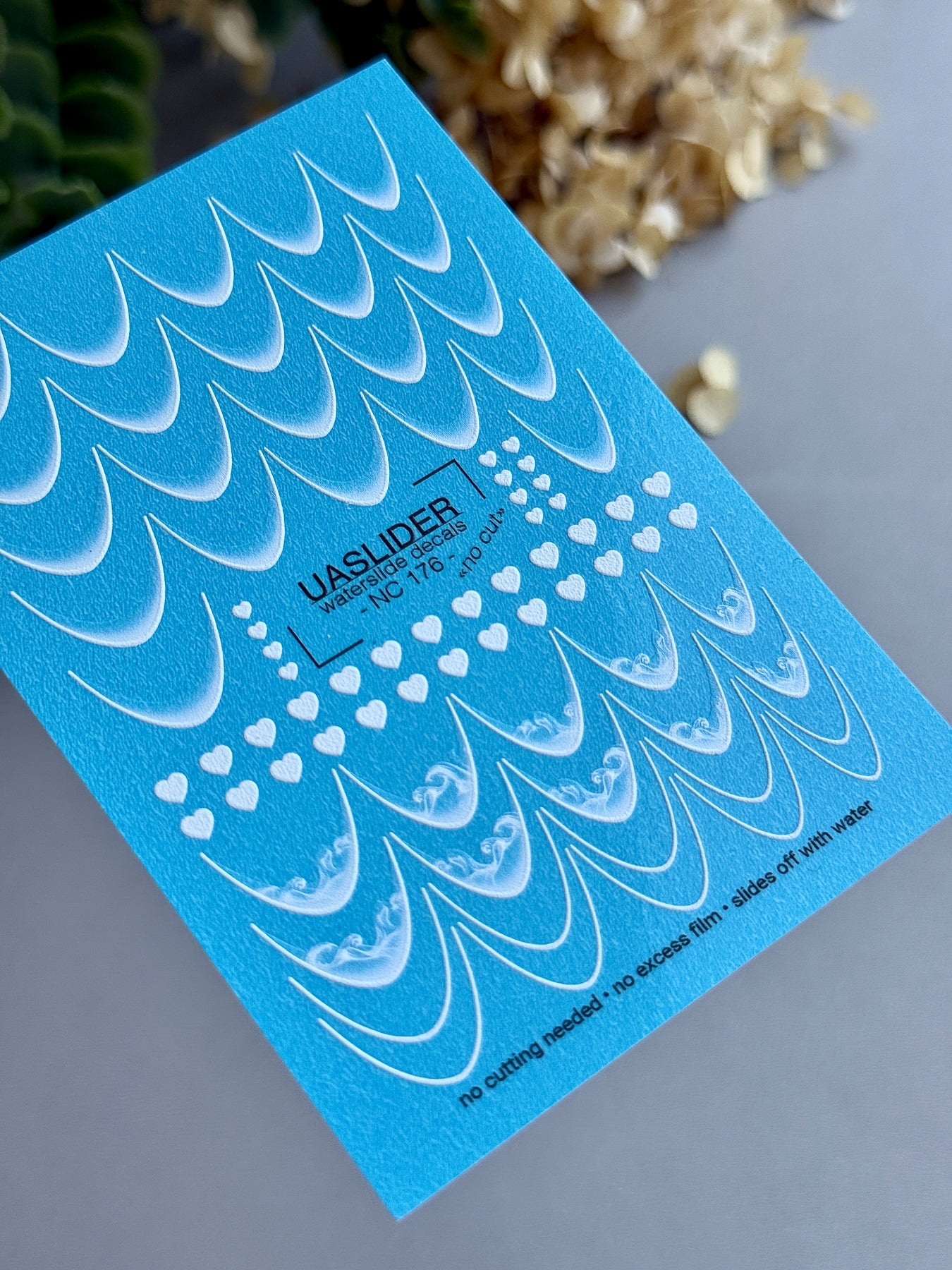 French Tip Nail Decals — White Wave, Ocean & Heart Designs | NC-176 - UASLIDER