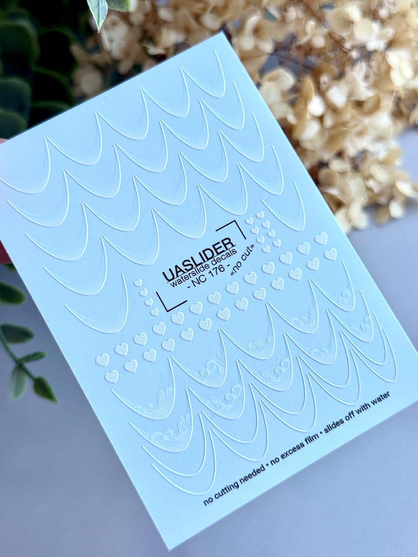 French Tip Nail Decals — White Wave, Ocean & Heart Designs | NC-176 - UASLIDER