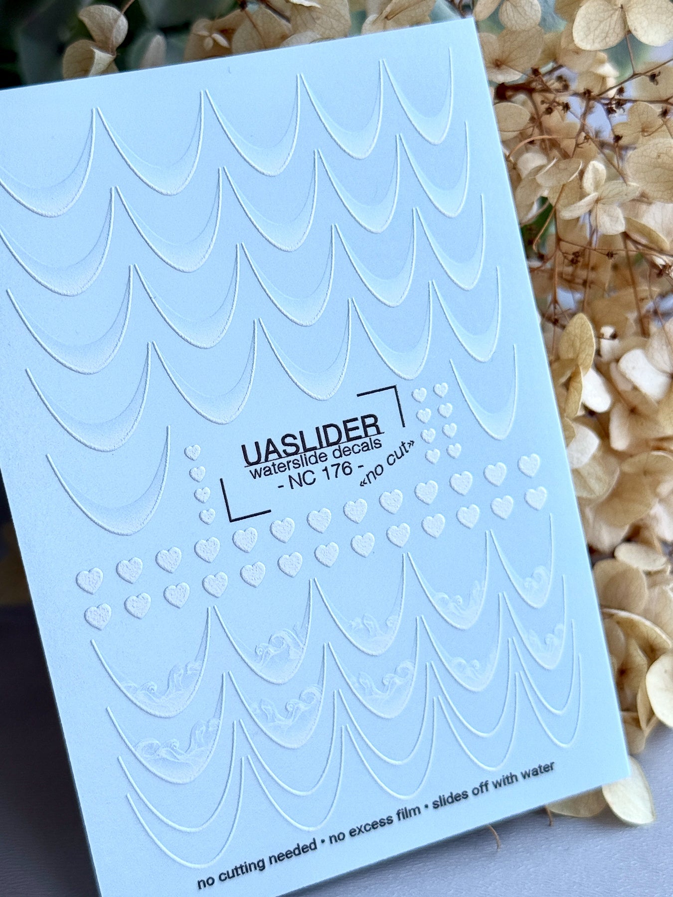 French Tip Nail Decals — White Wave, Ocean & Heart Designs | NC-176 - UASLIDER