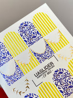 French Tip Nail Stickers — Blue Floral & Gold Foil Stripes | CF - 862 - UASLIDER