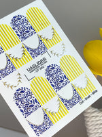 French Tip Nail Stickers — Blue Floral & Gold Foil Stripes | CF - 862 - UASLIDER