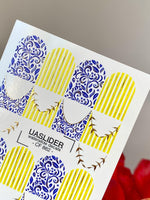 French Tip Nail Stickers — Blue Floral & Gold Foil Stripes | CF - 862 - UASLIDER