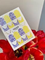 French Tip Nail Stickers — Blue Floral & Gold Foil Stripes | CF - 862 - UASLIDER