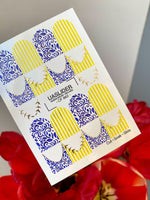 French Tip Nail Stickers — Blue Floral & Gold Foil Stripes | CF - 862 - UASLIDER