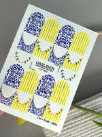 French Tip Nail Stickers — Blue Floral & Gold Foil Stripes | CF - 862 - UASLIDER