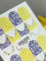 French Tip Nail Stickers — Blue Floral & Gold Foil Stripes | CF - 862 - UASLIDER