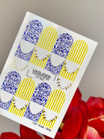 French Tip Nail Stickers — Blue Floral & Gold Foil Stripes | CF - 862 - UASLIDER