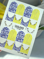 French Tip Nail Stickers — Blue Floral & Gold Foil Stripes | CF - 862 - UASLIDER