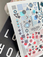 Geometric Nail Decals — Memphis Shapes in Teal & Red | MC-064 - UASLIDER