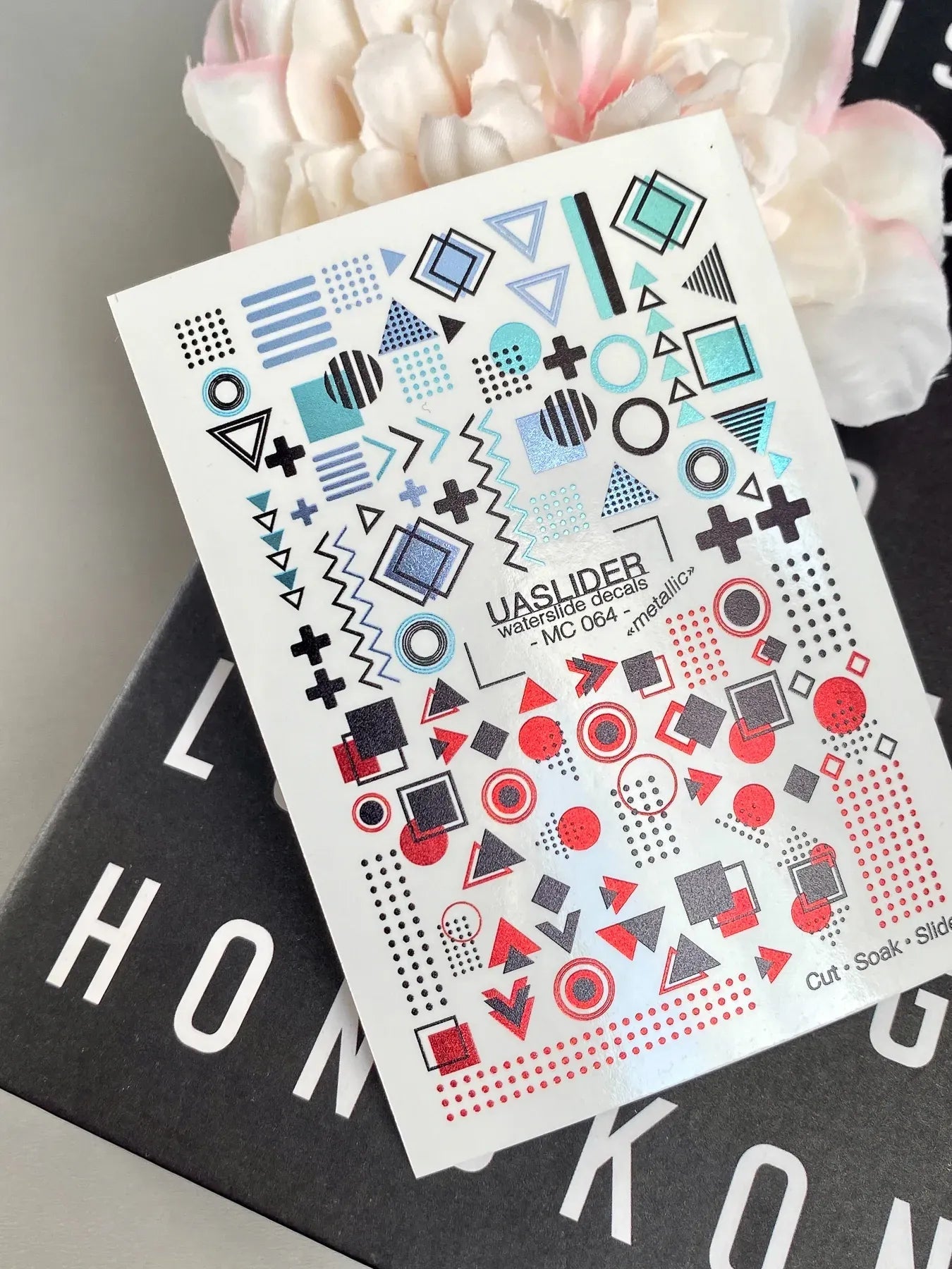 Geometric Nail Decals — Memphis Shapes in Teal & Red | MC-064 - UASLIDER