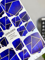 Geometric Pedicure Nail Wraps — Royal Blue & Gold Lines | MWC-039 - UASLIDER